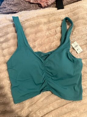 Ruched Front Teal Sports Bra/Tank Top